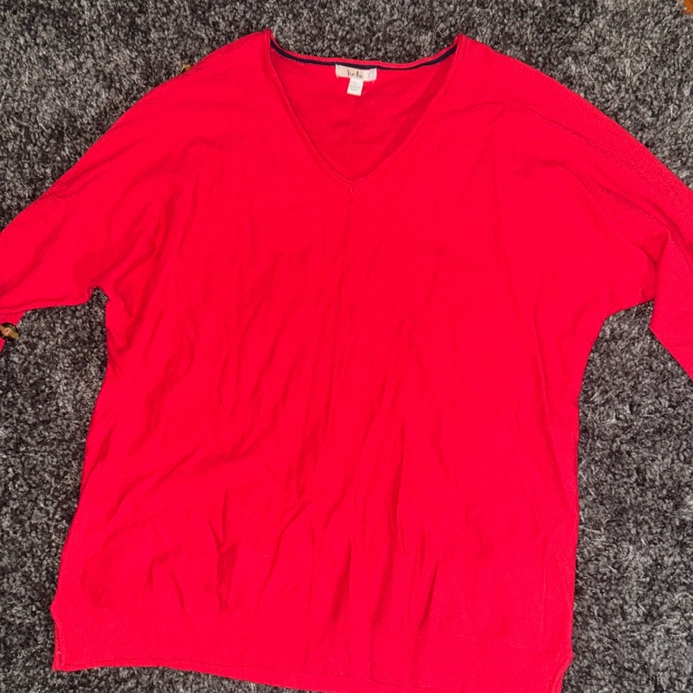 Red V-neck Sweater with Brown Buttons on Sleeves by Isela Size Large